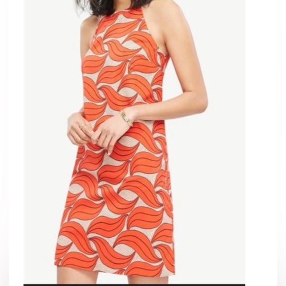 Ann Taylor Dresses & Skirts - Ann Taylor Cotton blend Red Leaf Swirl Halter Dress 2